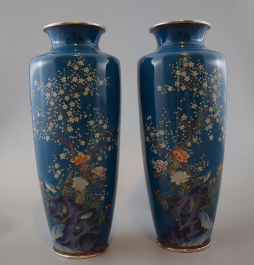 PAIR OF SILVER WIRE CLOISONNE VASES - ADDITIONAL PHOTO 1