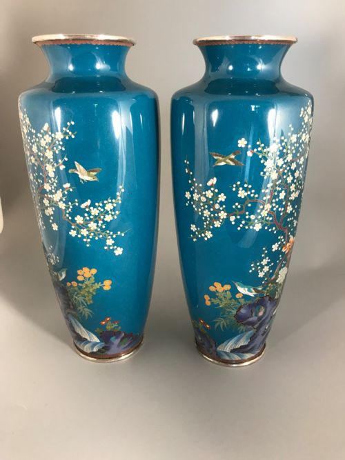 PAIR OF SILVER WIRE CLOISONNE VASES - ADDITIONAL PHOTO 4