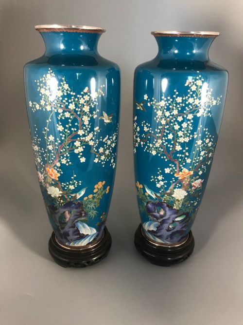 PAIR OF SILVER WIRE CLOISONNE VASES - ADDITIONAL PHOTO 11