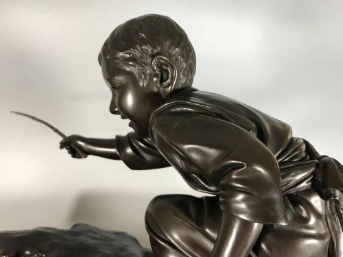 JAPANESE BRONZE OF BOY CRAB FISHING - ADDITIONAL PHOTO 10