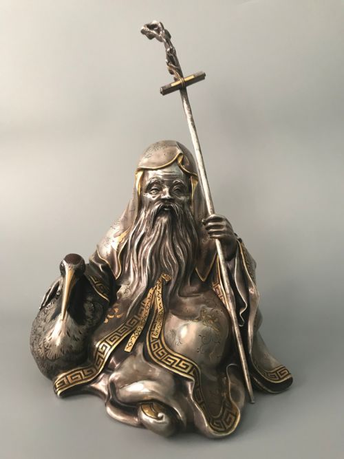 ANTIQUE JAPANESE SILVER FIGURE OF JUROJIN - ADDITIONAL PHOTO 14