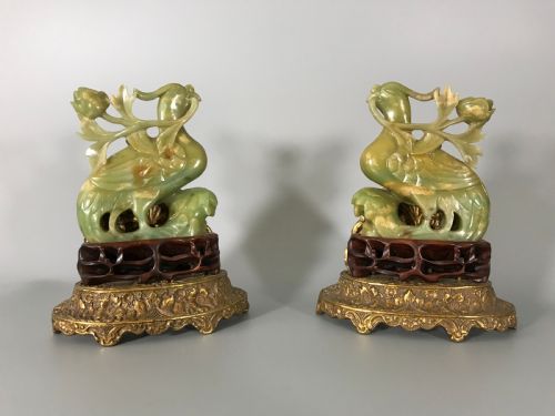 PAIR CHINESE NEPHRITEJADE PHOENIX BIRDS - ADDITIONAL PHOTO 1