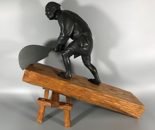 large japanese bronze and wood okimono of carpenter - CATEGORY: ANTIQUE SCULPTURES - DATED 1900
