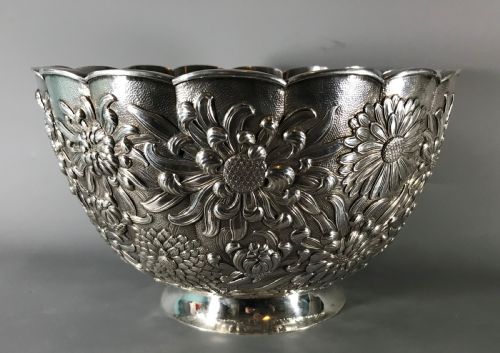 Large Antique Japanese 
 Silver Bowl