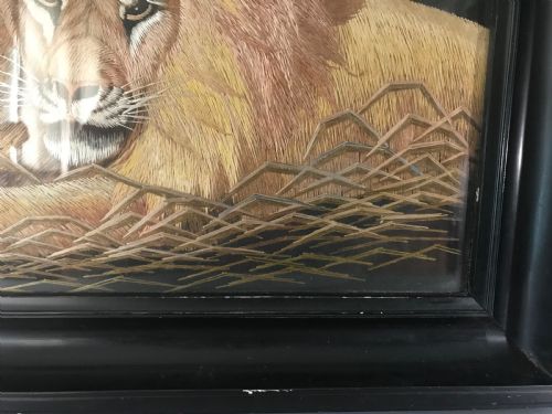 ANTIQUE JAPANESE SILK WORK OF LION AND LIONESS - ADDITIONAL PHOTO 4