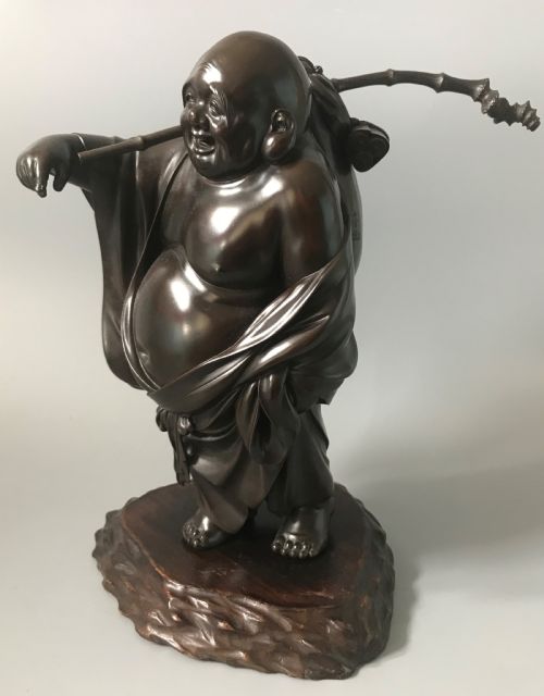 wonderful meiji japanese bronze of hotei - CATEGORY: ANTIQUE SCULPTURES - DATED 1900
