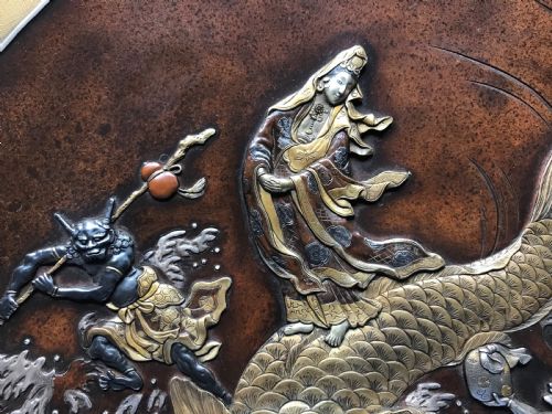 ANTIQUE JAPANESE BRONZE PLAQUE BY NOGAWA - ADDITIONAL PHOTO 1