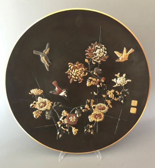 large japanese inlaid bronze charger - CATEGORY: ANTIQUE METAL - DATED 1890
