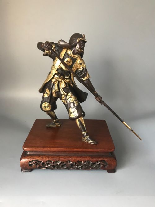 japanese inlaid bronze samurai - CATEGORY: ANTIQUE SCULPTURES - DATED 1890