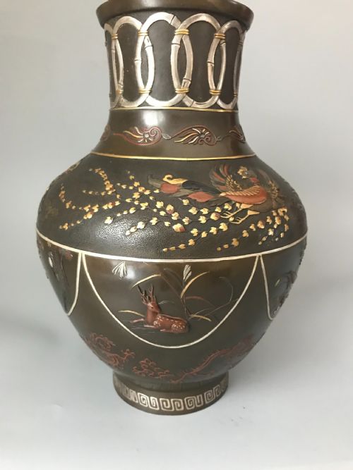 fine japanese onlaid bronze vase - CATEGORY: ANTIQUE METAL - DATED 1890