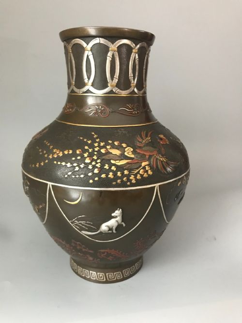 FINE JAPANESE ONLAID BRONZE VASE - ADDITIONAL PHOTO 1