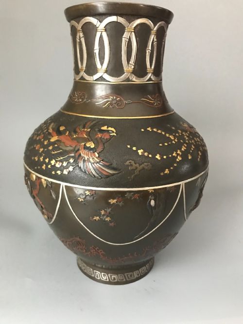 FINE JAPANESE ONLAID BRONZE VASE - ADDITIONAL PHOTO 4