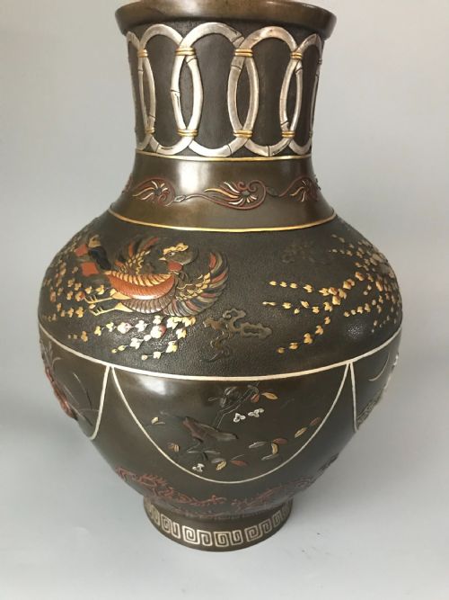 FINE JAPANESE ONLAID BRONZE VASE - ADDITIONAL PHOTO 5