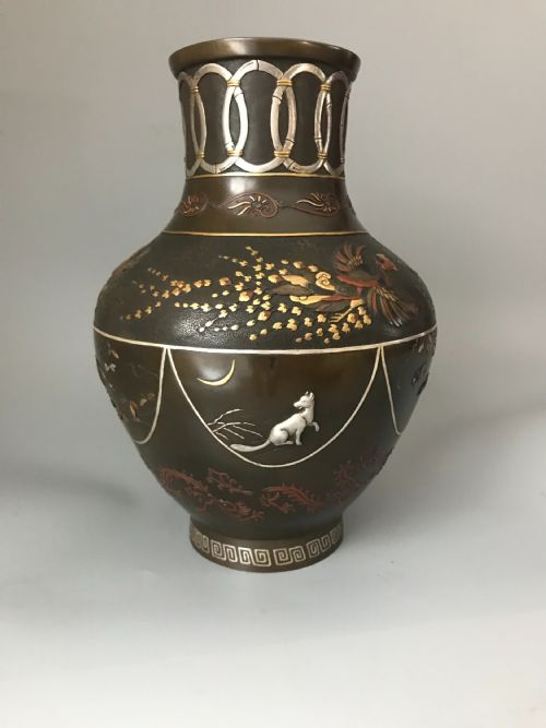 FINE JAPANESE ONLAID BRONZE VASE - ADDITIONAL PHOTO 6