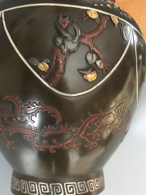 FINE JAPANESE ONLAID BRONZE VASE - ADDITIONAL PHOTO 11