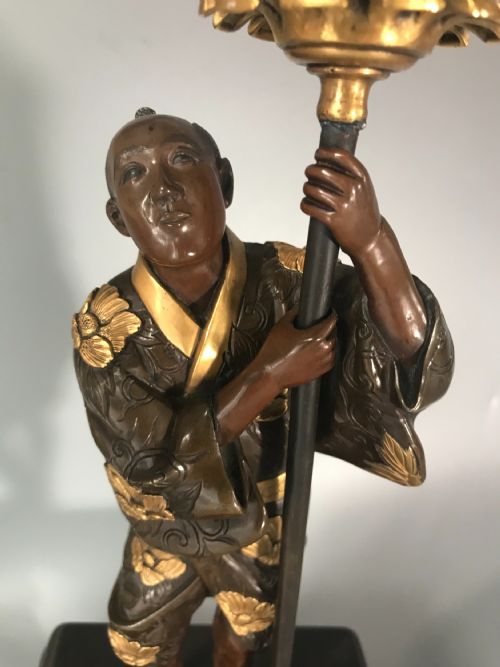 ANTIQUE JAPANESE BRONZE AND CLOISONNE LAMP - ADDITIONAL PHOTO 2
