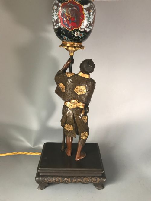 ANTIQUE JAPANESE BRONZE AND CLOISONNE LAMP - ADDITIONAL PHOTO 3