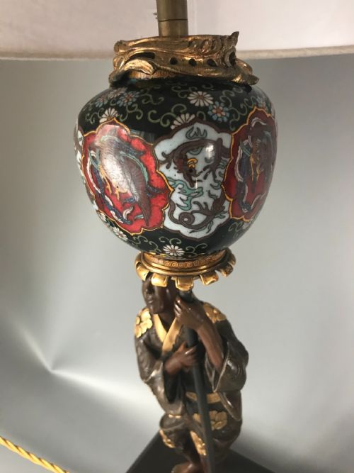 ANTIQUE JAPANESE BRONZE AND CLOISONNE LAMP - ADDITIONAL PHOTO 4