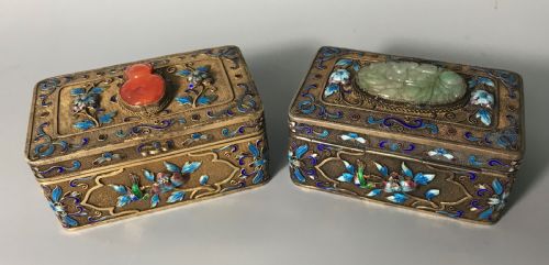 chinese silver enamel and hardstone boxes - CATEGORY: ANTIQUE BOXES - DATED 1910
