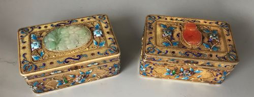 CHINESE SILVER ENAMEL AND HARDSTONE BOXES - ADDITIONAL PHOTO 1
