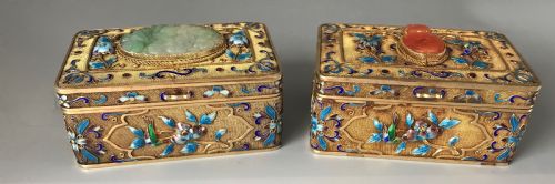 CHINESE SILVER ENAMEL AND HARDSTONE BOXES - ADDITIONAL PHOTO 2