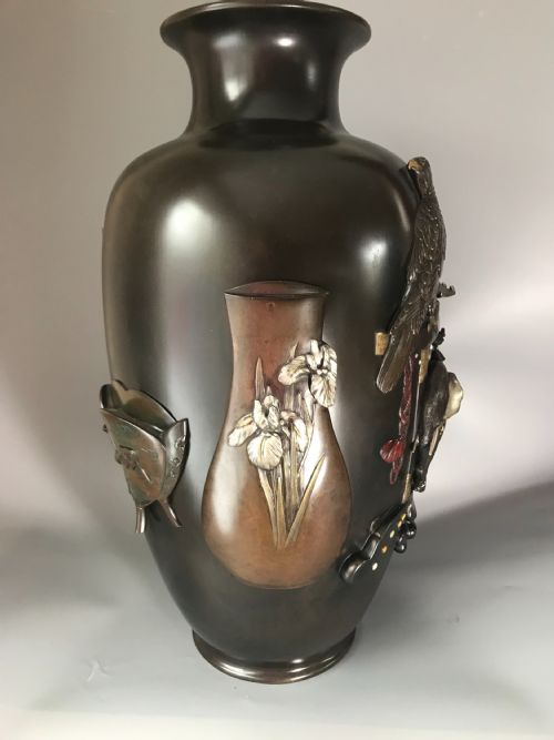 LARGE JAPANESE BRONZE VASE BY GENRYUSAI SEIYA - ADDITIONAL PHOTO 4