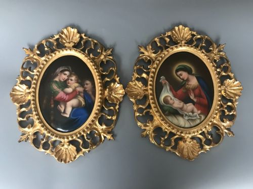 pair 19thc florentine painted porcelain plaques - CATEGORY: ANTIQUE CERAMICS - DATED 1890