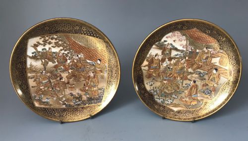 japanese satsuma plaques by kinkozan - CATEGORY: ANTIQUE CERAMICS - DATED 1890