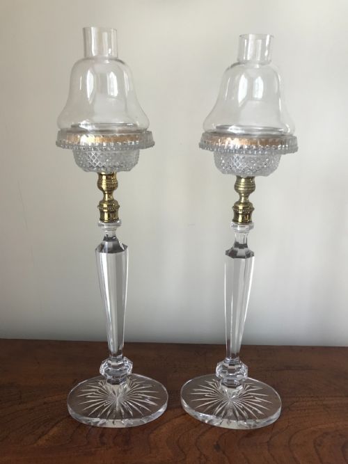 pair of crystal cricklight nightlights on stands - CATEGORY: ANTIQUE LIGHTING - DATED 1890