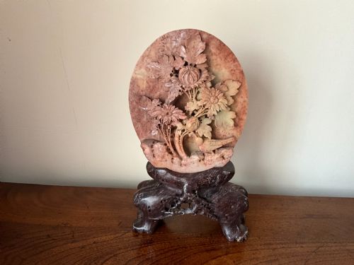 chinese carved soapstone table screen - CATEGORY: ANTIQUE MISCELLANEOUS - DATED 1900