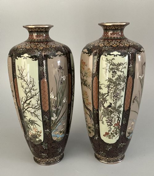 PAIR JAPANESE CLOISONNE VASES ATTRIBUTED TO HAYASHI - ADDITIONAL PHOTO 1