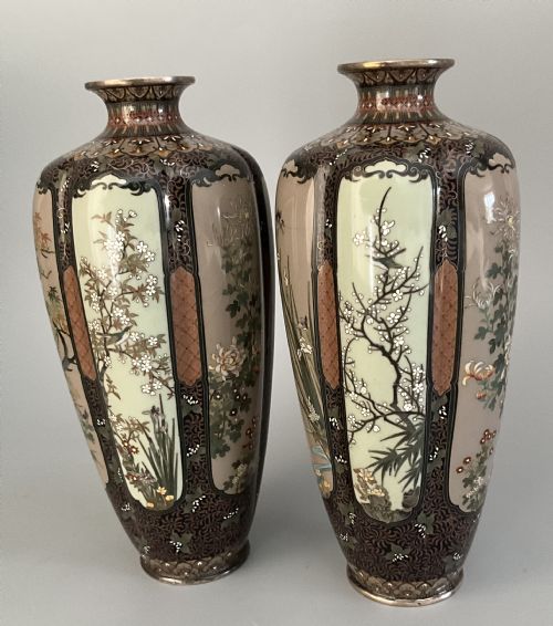 PAIR JAPANESE CLOISONNE VASES ATTRIBUTED TO HAYASHI - ADDITIONAL PHOTO 2
