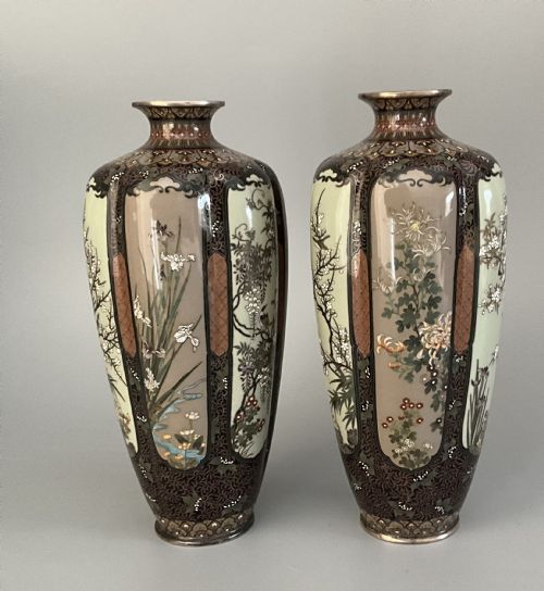 PAIR JAPANESE CLOISONNE VASES ATTRIBUTED TO HAYASHI - ADDITIONAL PHOTO 7
