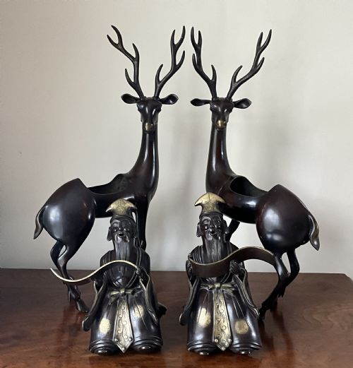 LARGE PAIR CHINESE BRONZE CENSORS OF SHOU LI - ADDITIONAL PHOTO 5