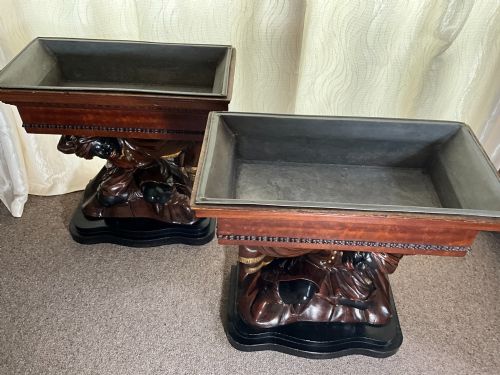 PAIR STUNNING ITALIAN CARVED WALNUT AND LACQUERED JARDINIERS - ADDITIONAL PHOTO 1