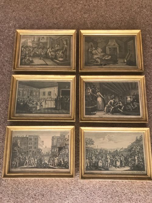 6 18thc prints after william hogarth - CATEGORY: ANTIQUE ART - DATED 18TH CENTURY