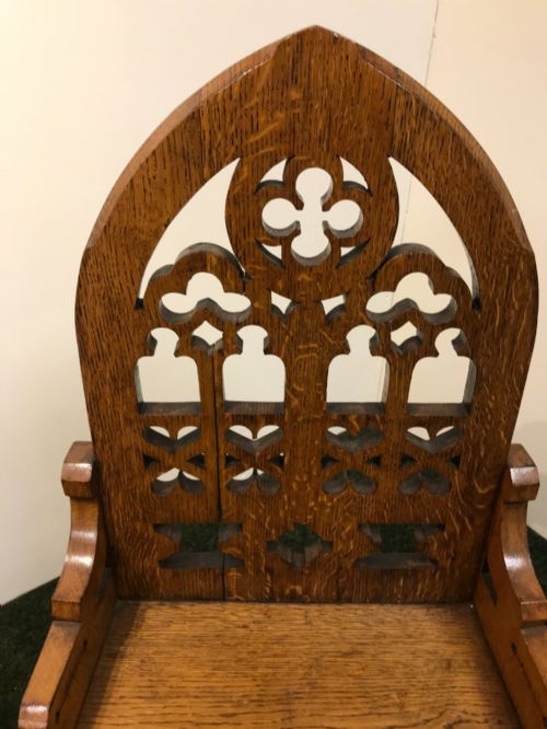 SUBSTANTIAL SET 4 GOTHIC STYLE OAK CHAIRS - ADDITIONAL PHOTO 8