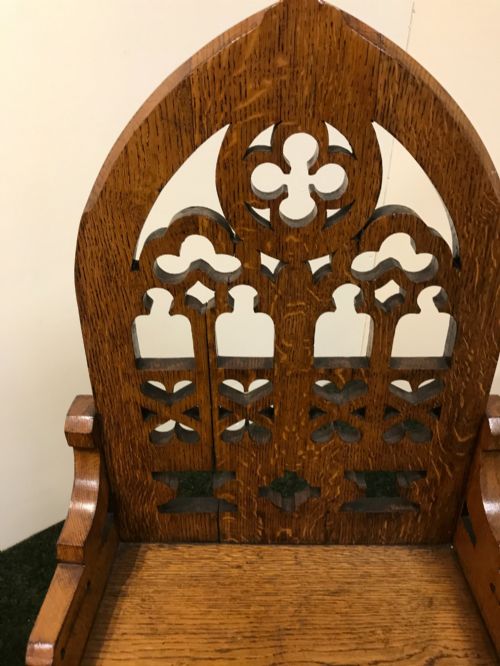 SUBSTANTIAL SET 4 GOTHIC STYLE OAK CHAIRS - ADDITIONAL PHOTO 9