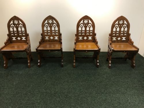 SUBSTANTIAL SET 4 GOTHIC STYLE OAK CHAIRS - ADDITIONAL PHOTO 12