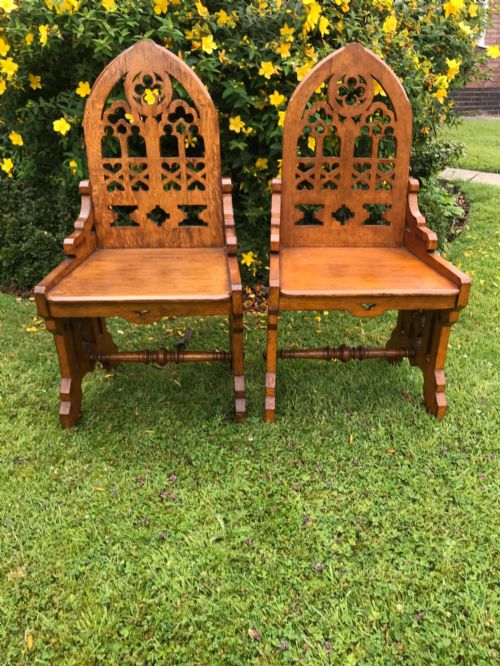 SUBSTANTIAL PAIR GOTHIC REVIVAL CHAIRS