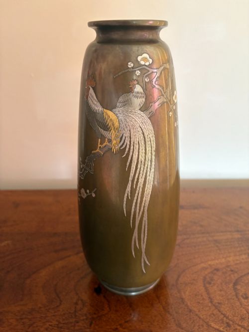 Japanese Inlaid Bronze Vase by Kanasawa.
