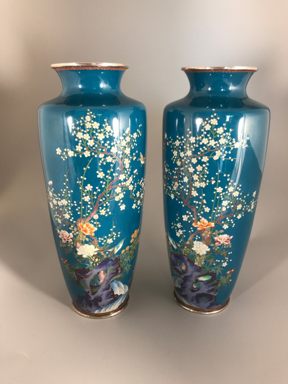 Pair of Silver wire Cloisonne vases . View IV