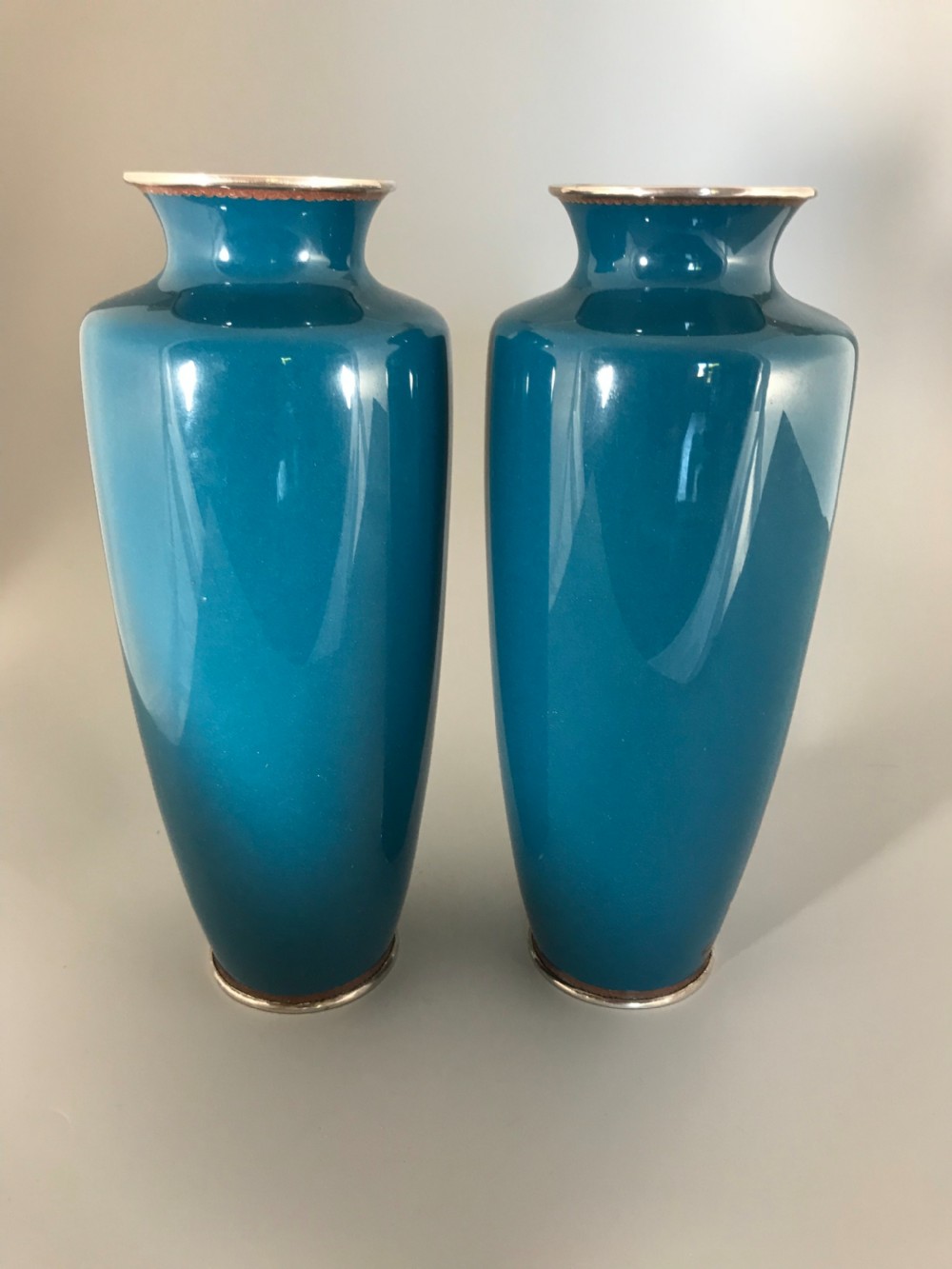 Pair of Silver wire Cloisonne vases . View VI