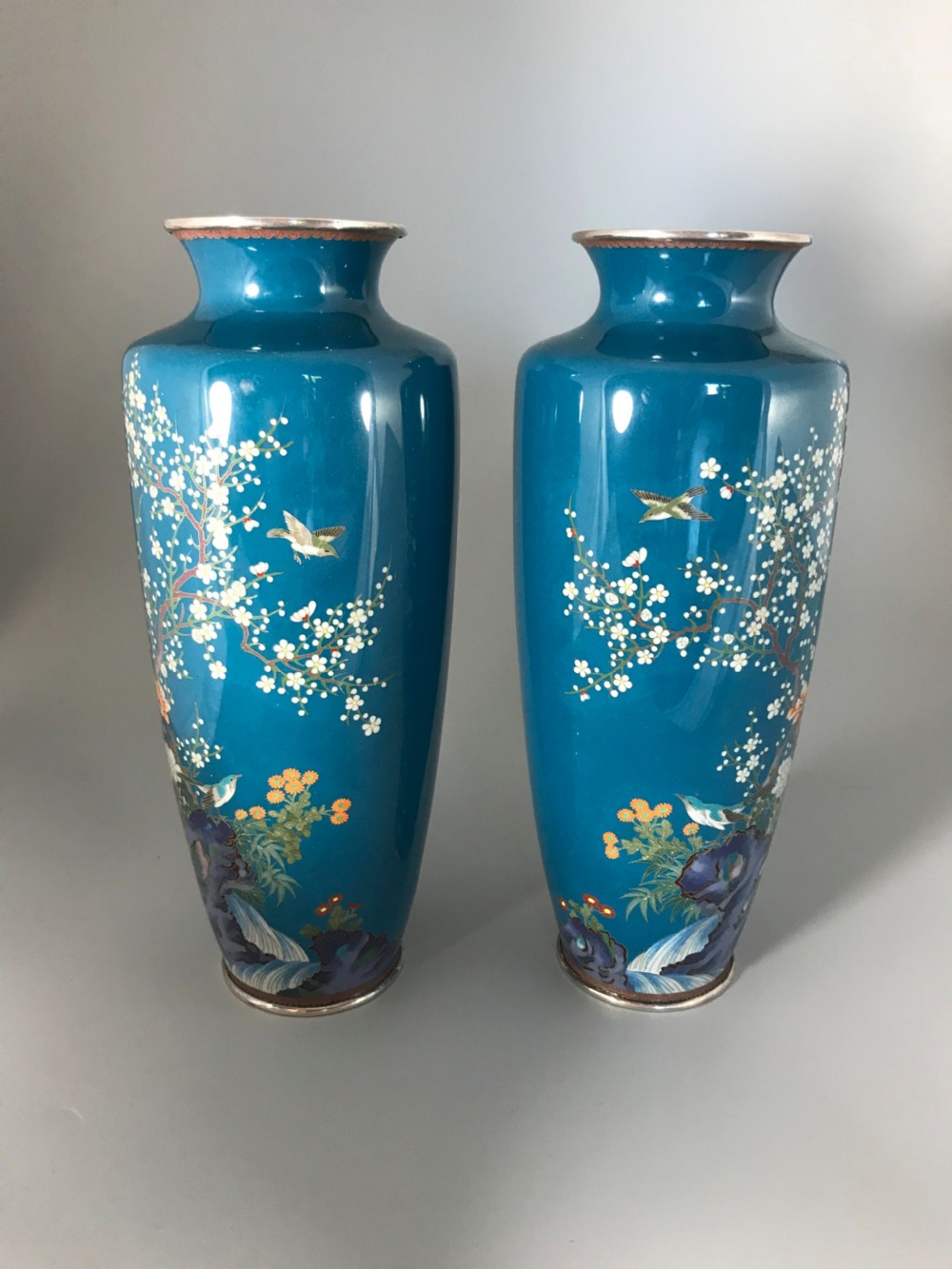 Pair of Silver wire Cloisonne vases . View VIII