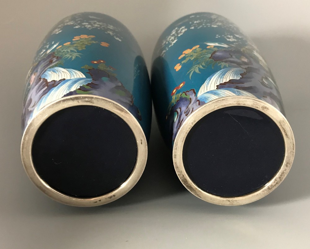 Pair of Silver wire Cloisonne vases . View X