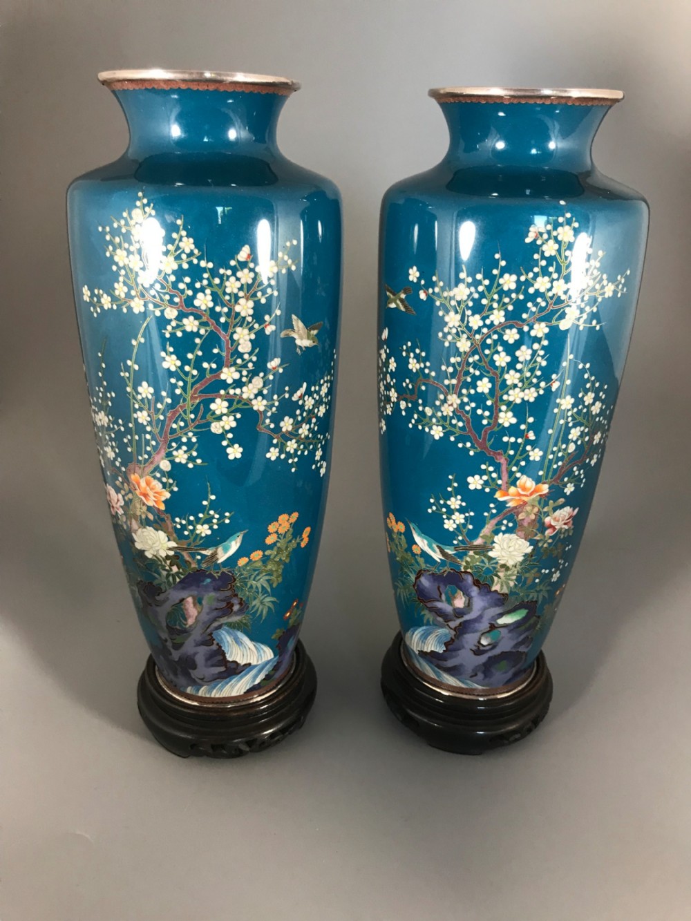 Pair of Silver wire Cloisonne vases . View XII