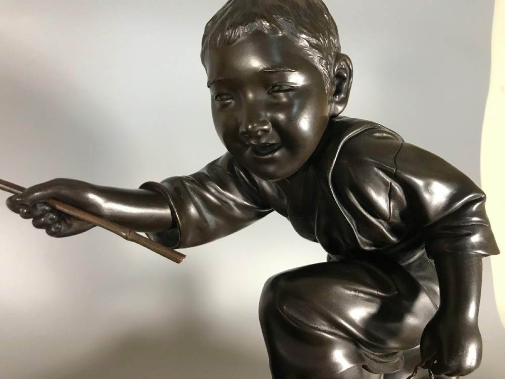 JAPANESE BRONZE OF BOY CRAB FISHING View III