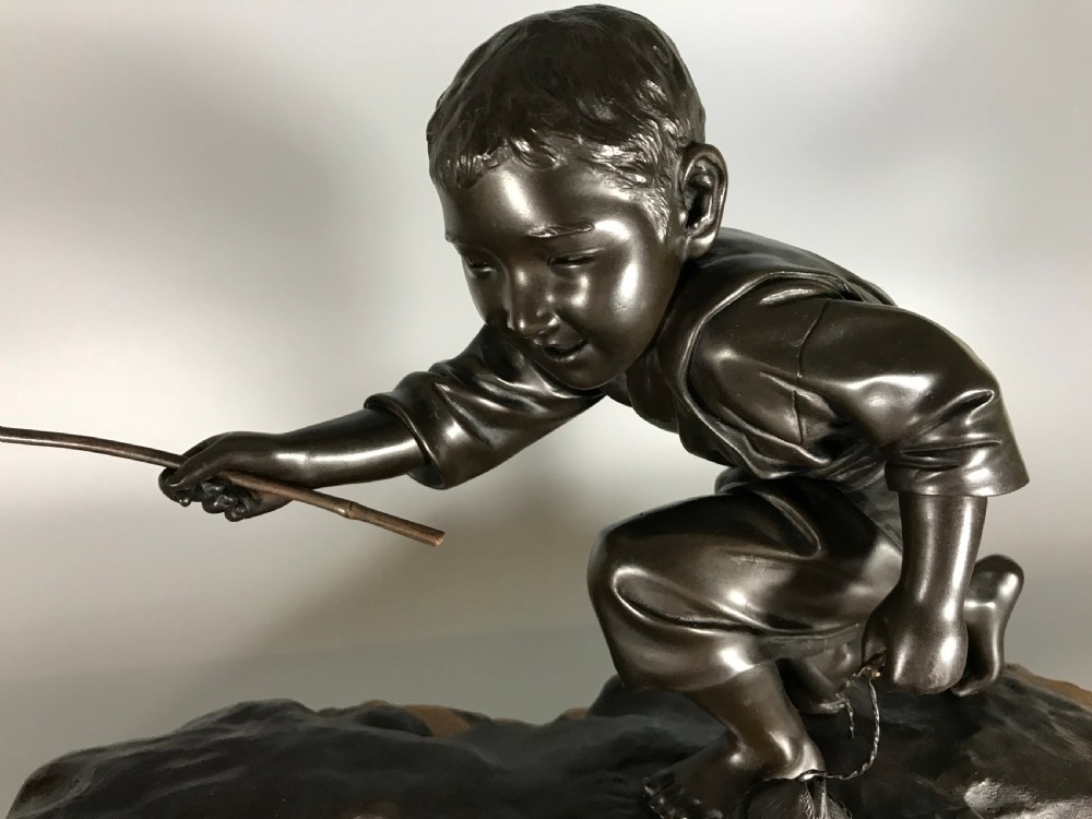 JAPANESE BRONZE OF BOY CRAB FISHING View IV