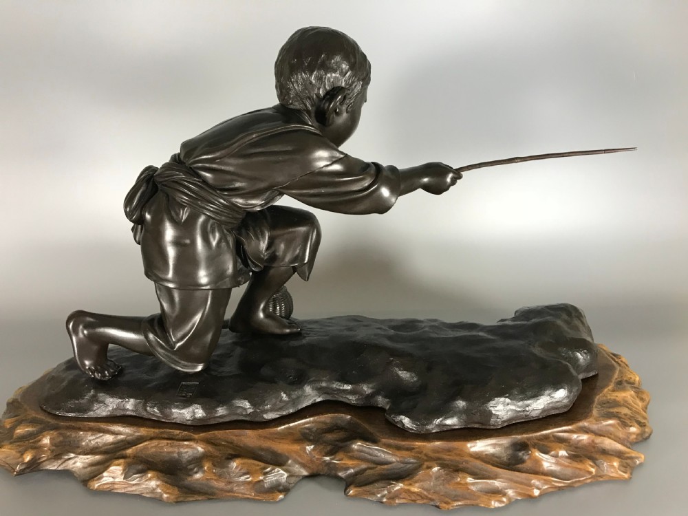JAPANESE BRONZE OF BOY CRAB FISHING View VII