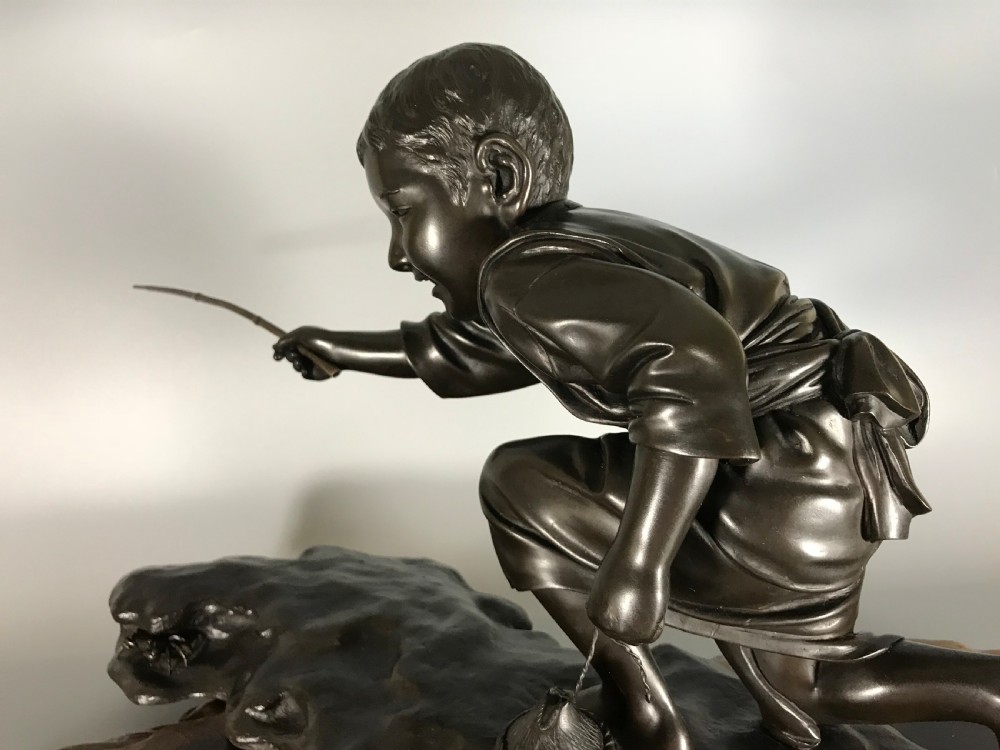 JAPANESE BRONZE OF BOY CRAB FISHING View IX